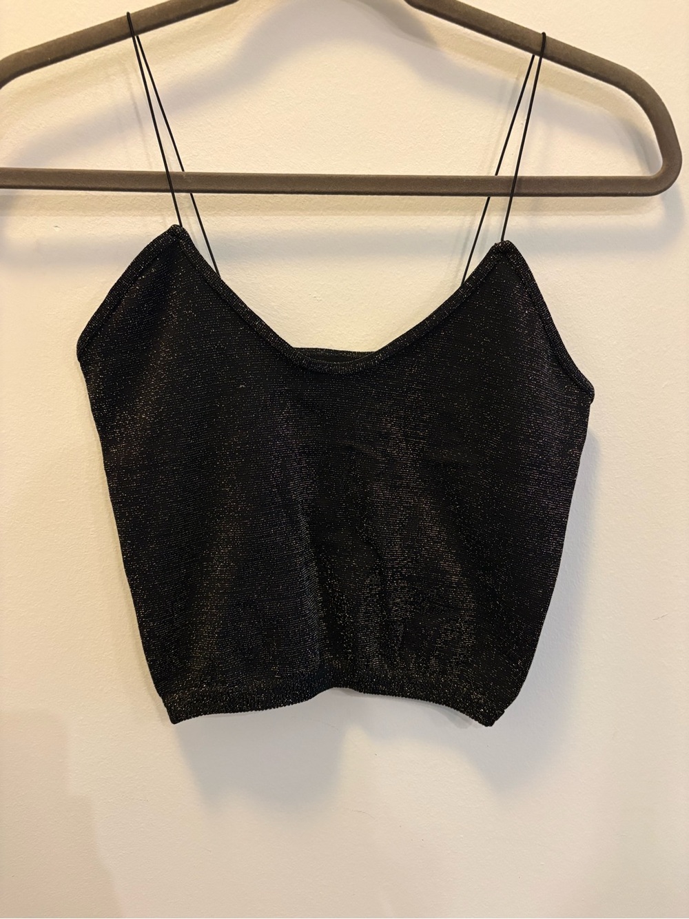 Free People Black Shimmer Spaghetti Strap Crop Cami
